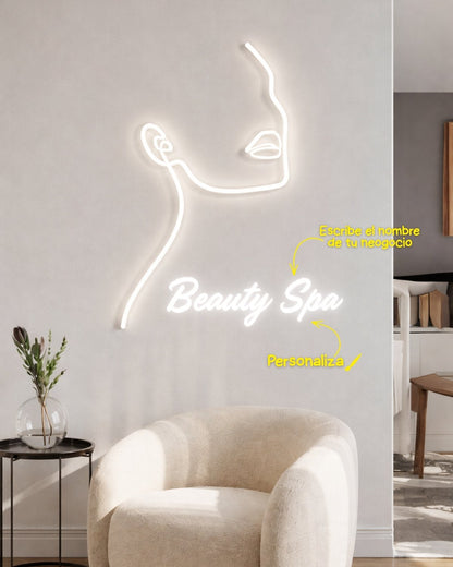 Rostro Minimalista Iluminado - Neón Decorativo de negocio de belleza